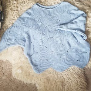Blue scalloped pattern oversize sweater